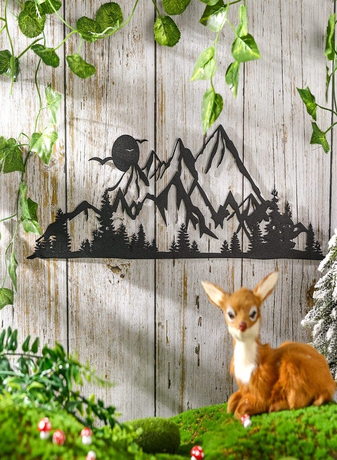 Demissle Mountain Range Metal Wall Art Decor Summit Rustic Wall Sign Forest Home Decor Sign Mountain Scene Art, 15.7 x 5.3 Inch(Black) - Image 3
