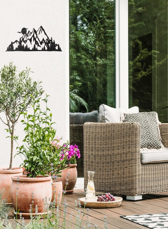 Demissle Mountain Range Metal Wall Art Decor Summit Rustic Wall Sign Forest Home Decor Sign Mountain Scene Art, 15.7 x 5.3 Inch(Black) - Image 4