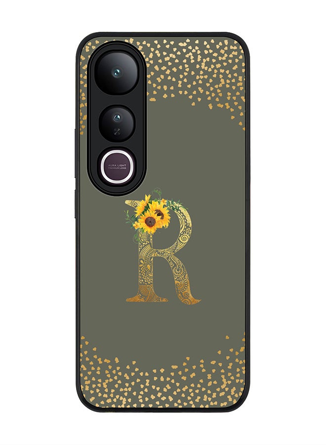 Stylizedd For vivo V50 Lite Case,Slim fit Camera Protection, Shockproof Thin Phone cover  - Custom Floral Monogram - R  (Olive Green ) - Image 1