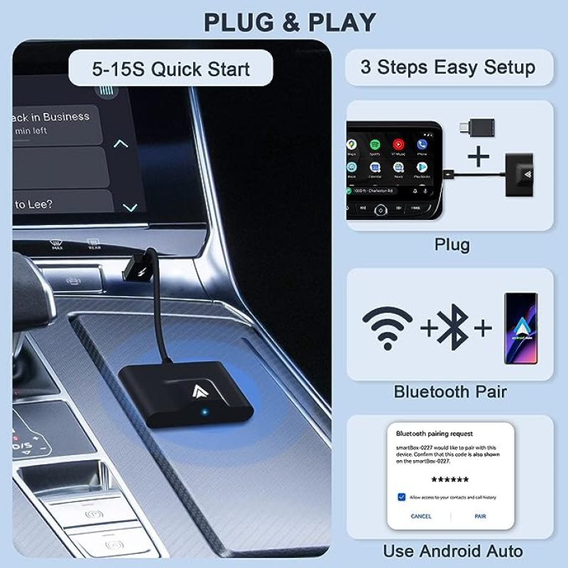Android Auto Wireless Adapter for OEM Factory Wired Android Auto Cars Plug & Play Easy Setup Wireless Android Auto Dongle for Android Phones Converts Wired Android Auto to Wireless - Image 2