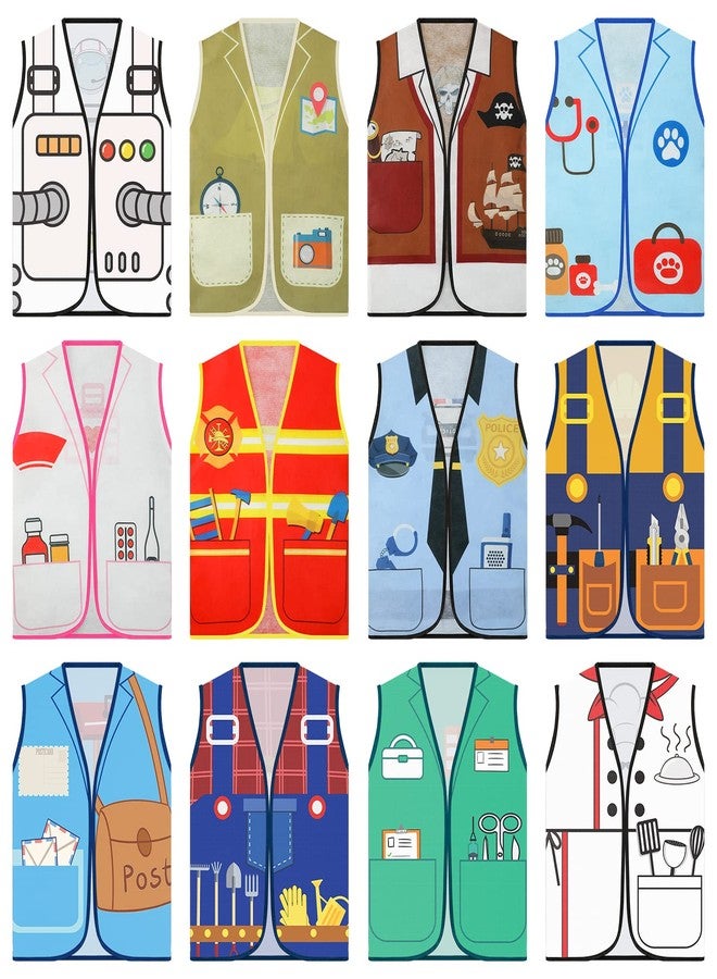 Janmercy 12 Pcs Kids Community Helpers Costumes Preschool Dress Vest Career Cosplay Cloth Toddler Occupation Pretend Role Play for Kids Dramatic Play Toys - Image 1