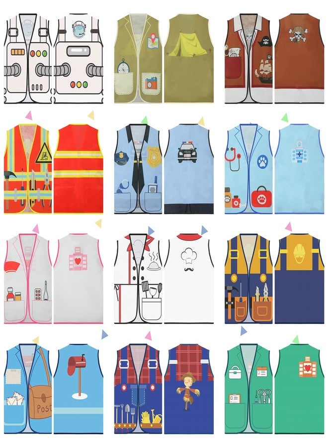 Janmercy 12 Pcs Kids Community Helpers Costumes Preschool Dress Vest Career Cosplay Cloth Toddler Occupation Pretend Role Play for Kids Dramatic Play Toys - Image 3