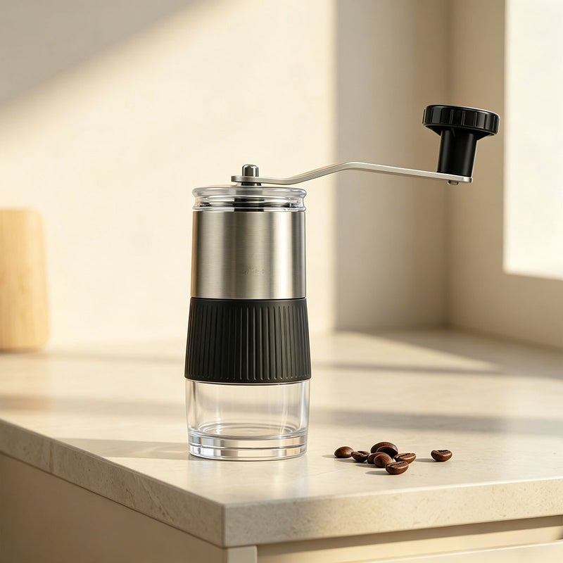 Mini Manual Coffee Grinder – Portable Hand Crank Coffee Bean Mill with Ceramic Burrs, Adjustable Coarse to Fine Grind for Espresso, French Press & Camping