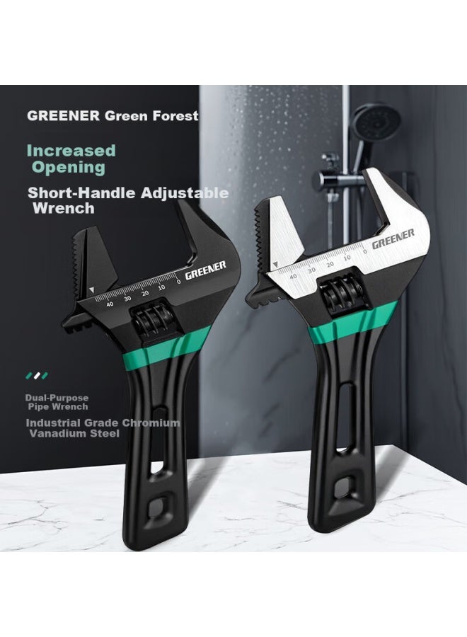 Greener Wide-mouth Adjustable Wrench, Short-handle Adjustable Spanner, Narrow Space Bathroom-specific Blackened Toothed Wrench, 6 Inches - Image 5