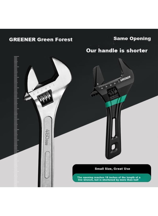 Greener Wide-mouth Adjustable Wrench, Short-handle Adjustable Spanner, Narrow Space Bathroom-specific Blackened Toothed Wrench, 6 Inches - Image 1