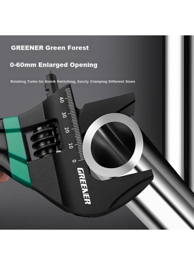 Greener Wide-mouth Adjustable Wrench, Short-handle Adjustable Spanner, Narrow Space Bathroom-specific Blackened Toothed Wrench, 6 Inches - Image 3