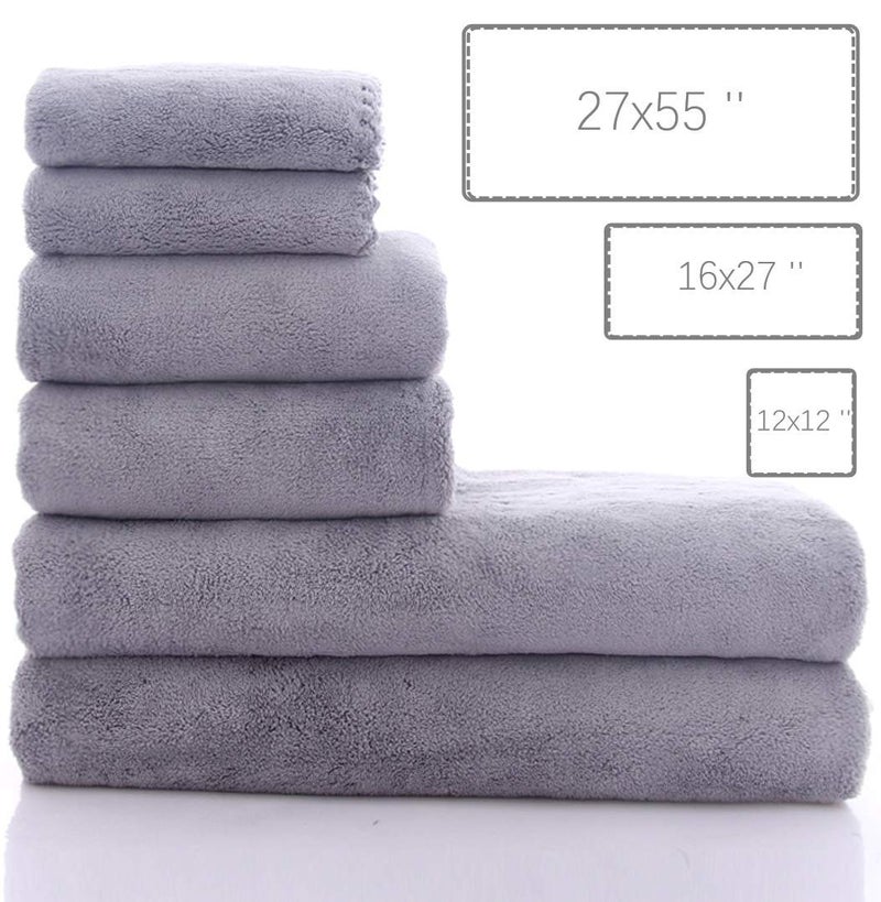 MOONQUEEN Ultra Soft Towel Set - Quick Drying - 2 Bath Towels 2 Hand Towels 2 Washcloths - Microfiber Coral Velvet Highly Absorbent Towel for Fitness, Bathroom, Sports, Yoga, Travel-Grey 6 Pcs - Image 5