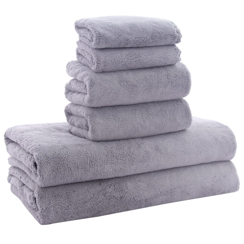 MOONQUEEN Ultra Soft Towel Set - Quick Drying - 2 Bath Towels 2 Hand Towels 2 Washcloths - Microfiber Coral Velvet Highly Absorbent Towel for Fitness, Bathroom, Sports, Yoga, Travel-Grey 6 Pcs - Image 1