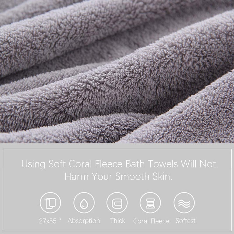 MOONQUEEN Ultra Soft Towel Set - Quick Drying - 2 Bath Towels 2 Hand Towels 2 Washcloths - Microfiber Coral Velvet Highly Absorbent Towel for Fitness, Bathroom, Sports, Yoga, Travel-Grey 6 Pcs - Image 4
