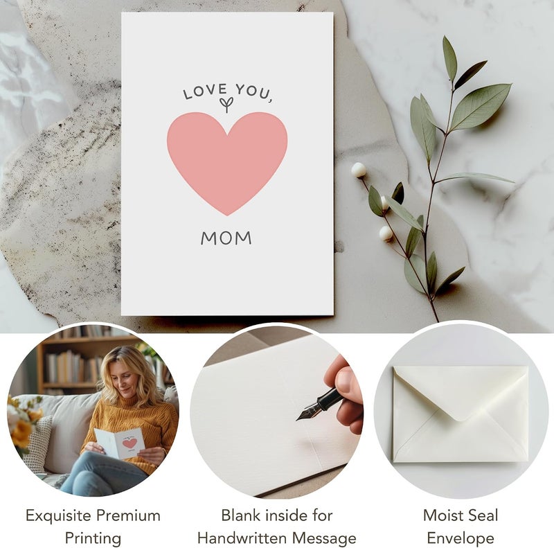 Paper Play Mother's Day Card - Elegant Mothers Day Card with Envelope, Embossed Heart Design Greeting Card 4 x 6 Inches Card for Mom from Daughter Son - Image 4