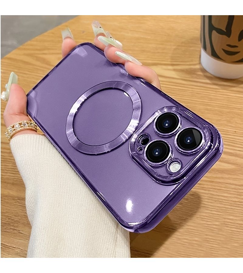 Phone Case for iPhone 14 Pro Set Of 3 Items Including 1 Phone Case And 2 Clear Screen Protectors Luxurious Magnetic Plating Clear Case Designed for Wireless Charging Black - Image 2