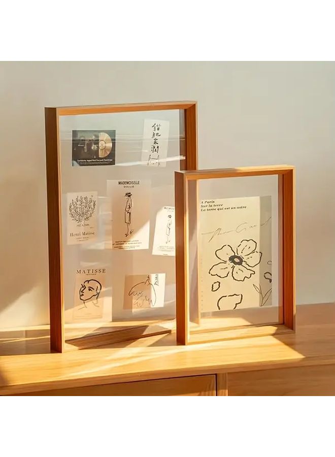 Walnut Floating Frame With Double Glass For 6x8 To 8 5x11 Photos Wall Mounted Tabletop Display Modern Home Decor - Image 1
