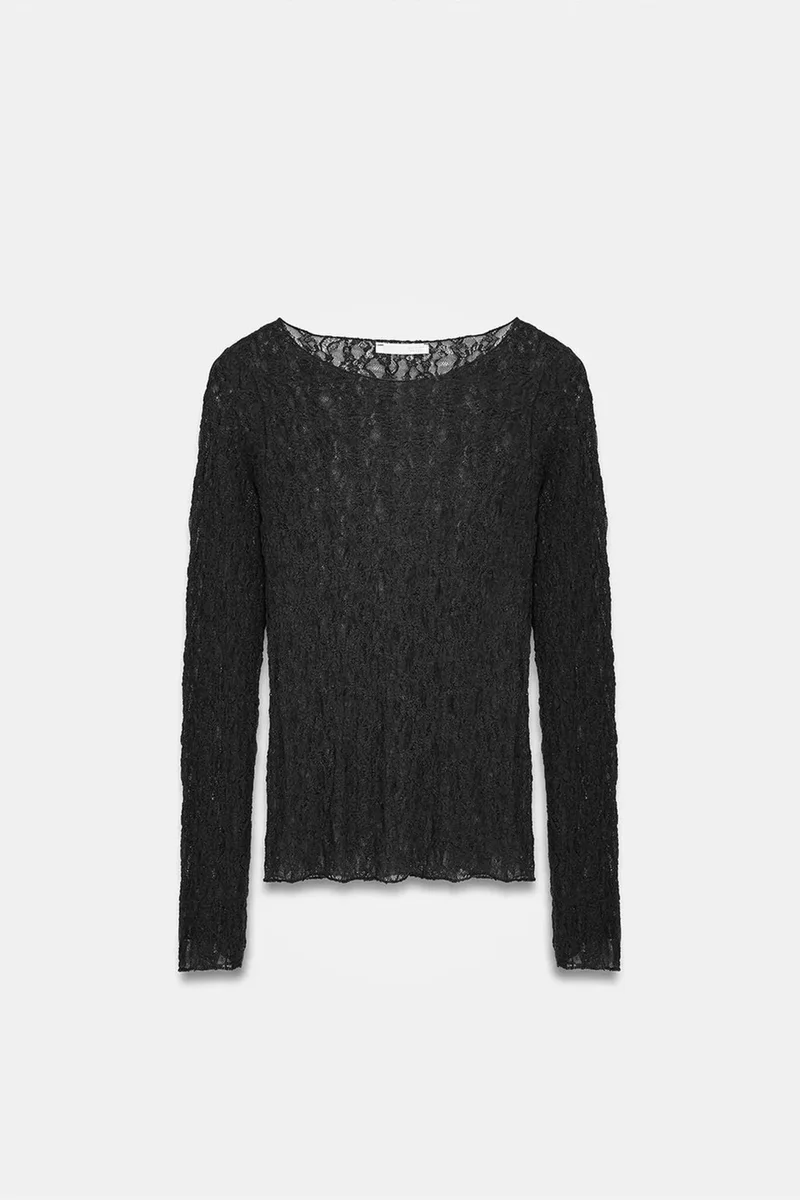 Dilvin Black DILVIN Slim Fit Lace Boat Neck Blouse for Women | Best Price UAE