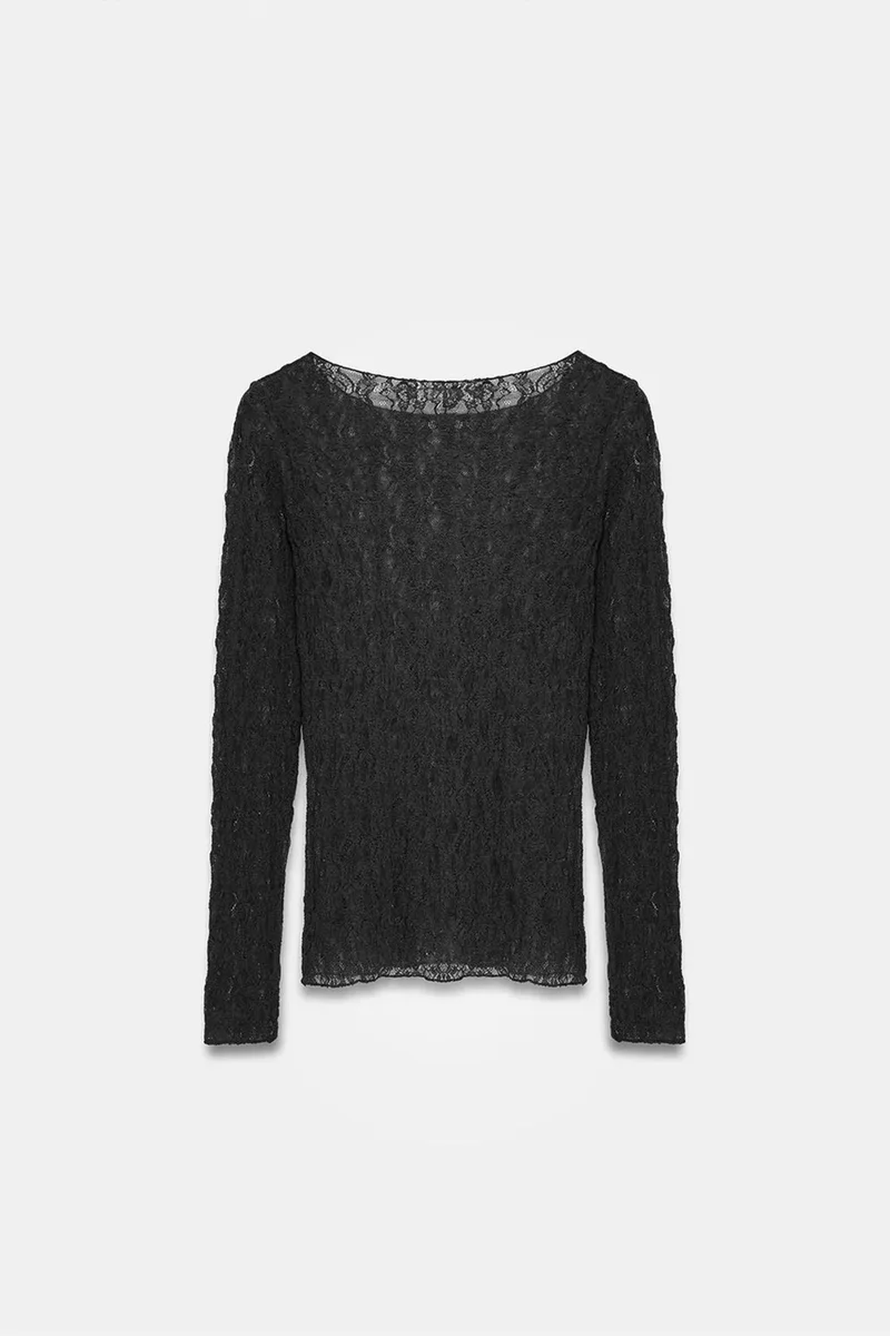 Dilvin Black DILVIN Slim Fit Lace Boat Neck Blouse for Women | Best Price UAE