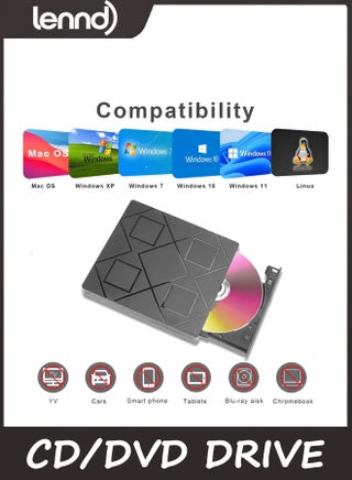 5-in-1 Extemal CD/DVD Drive for Laptop,USB 3.0 & Type-C Portable CD/DvD Rw Burner with SD/TF Card Reader &DVD-ROM Rewritable Player，Compatible with Laptop Pc Desktop, Windows11/10/8/7 Linux Mac os - view 2