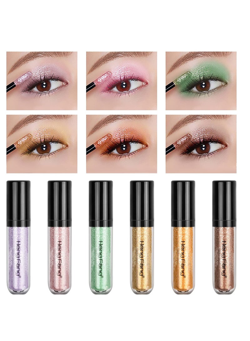 Excefore Farben Flüssig Lidschatten Set, 6 Pcs Diamond Sparkling Liquid Eyeshadow, Sparkling Metallic Lidschatten Shimmer , Langlebiger Wasserdichter Eyeliner Lidschatten, for Party Wedding - Image 2
