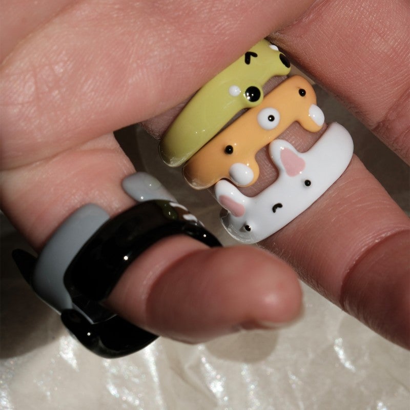 23 New Children'S Fun Handmade Oil Dropping Enamel Wedding Rings For Women'S Cute Small Animal Shape Opening Ring - Image 2