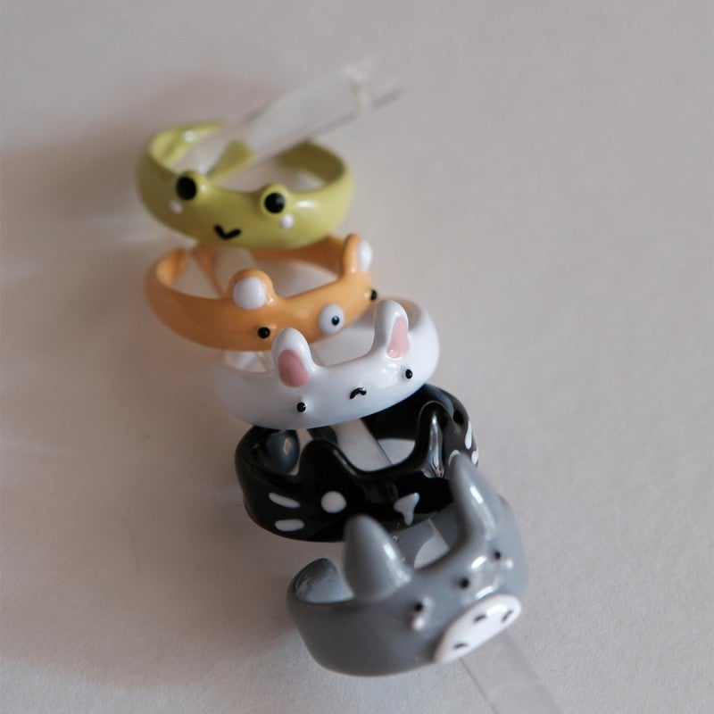 23 New Children'S Fun Handmade Oil Dropping Enamel Wedding Rings For Women'S Cute Small Animal Shape Opening Ring - Image 1