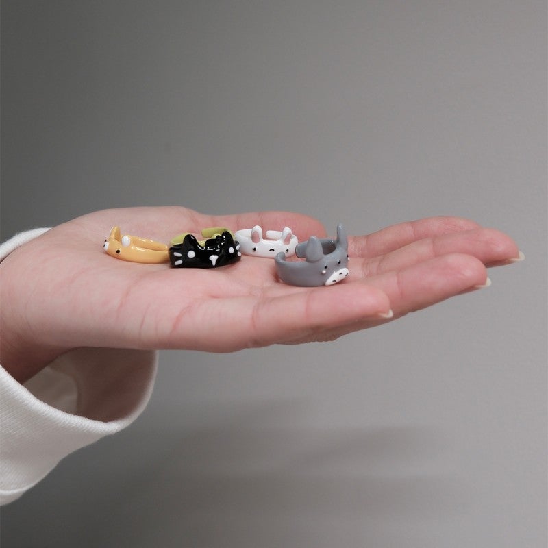 23 New Children'S Fun Handmade Oil Dropping Enamel Wedding Rings For Women'S Cute Small Animal Shape Opening Ring - Image 3