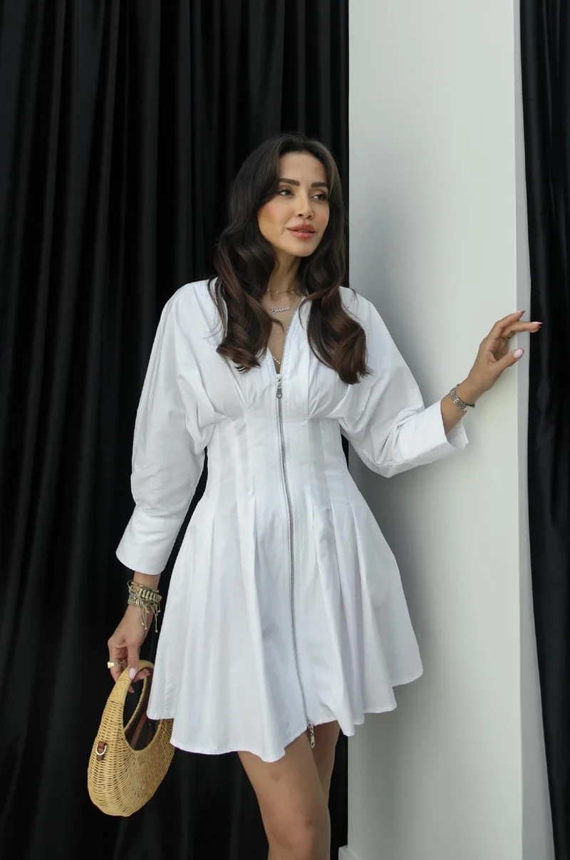 Havoş Havos White Darted Zippered Dress