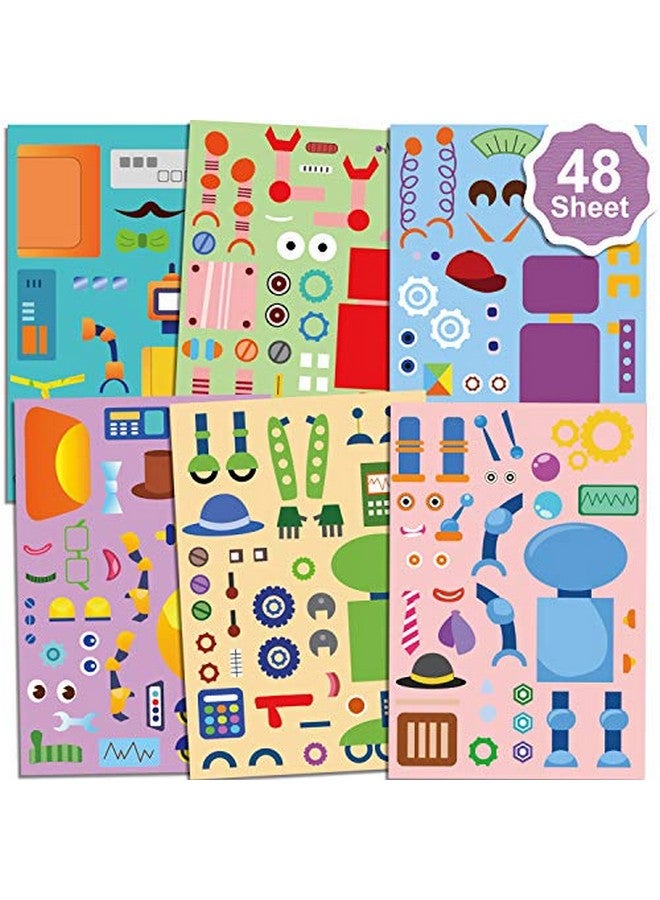 Konsait 48 ورقة ملصقات لصنع روبوت للأطفال اصنع ملصقاتك الخاصة ملصقات وجه حرفية ملصقات للأولاد والبنات هدايا لحفلة عيد ميلاد الروبوت / حشو أكياس الهدايا / مكافأة مدرسية - Image 1