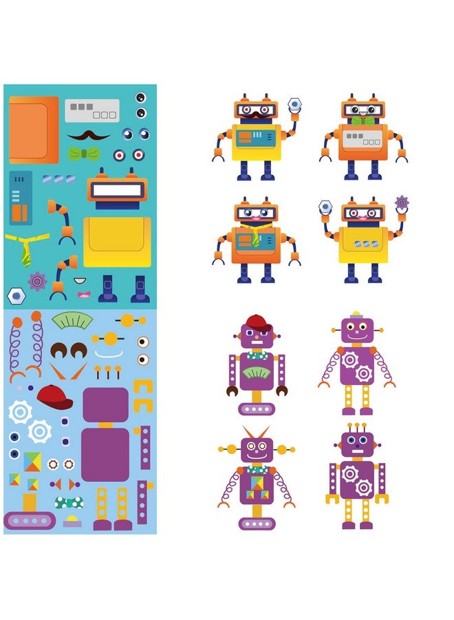 Konsait 48 ورقة ملصقات لصنع روبوت للأطفال اصنع ملصقاتك الخاصة ملصقات وجه حرفية ملصقات للأولاد والبنات هدايا لحفلة عيد ميلاد الروبوت / حشو أكياس الهدايا / مكافأة مدرسية - Image 5