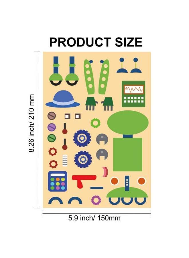Konsait 48 ورقة ملصقات لصنع روبوت للأطفال اصنع ملصقاتك الخاصة ملصقات وجه حرفية ملصقات للأولاد والبنات هدايا لحفلة عيد ميلاد الروبوت / حشو أكياس الهدايا / مكافأة مدرسية - Image 3