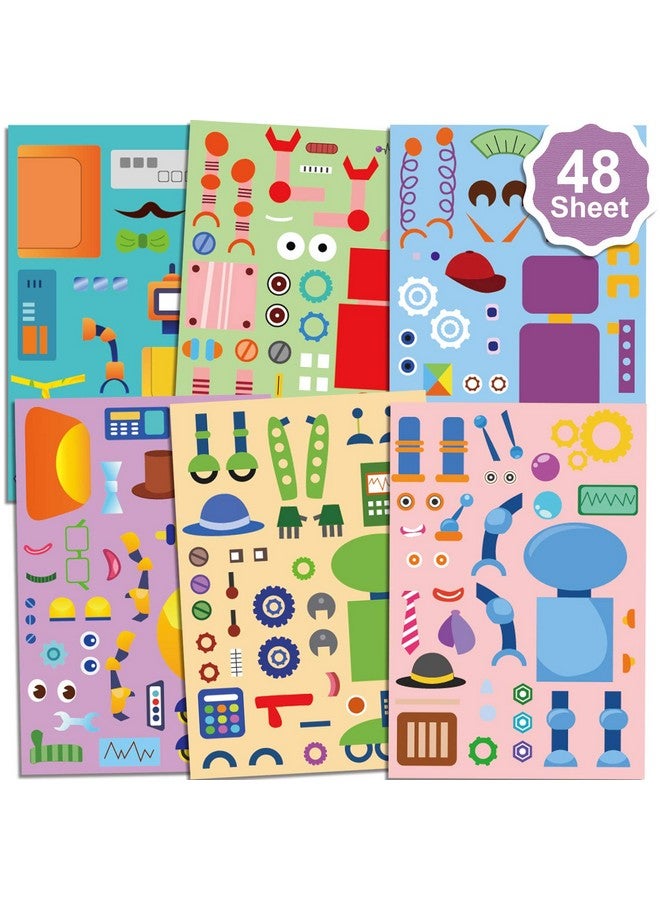 Konsait 48 ورقة ملصقات لصنع روبوت للأطفال اصنع ملصقاتك الخاصة ملصقات وجه حرفية ملصقات للأولاد والبنات هدايا لحفلة عيد ميلاد الروبوت / حشو أكياس الهدايا / مكافأة مدرسية - Image 2