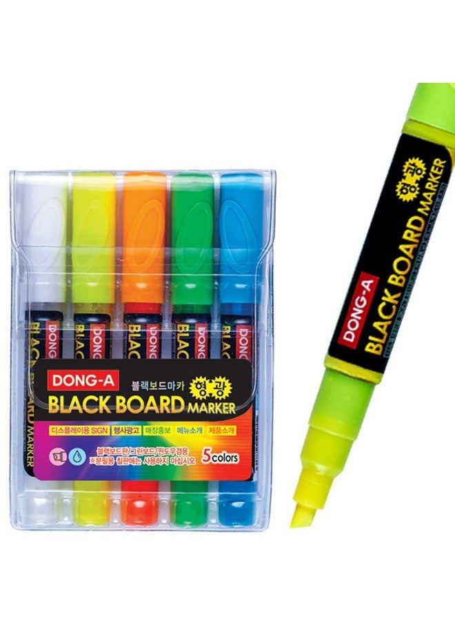 دونغ-أيه مجموعة أقلام تحديد سائلة قابلة للمسح الجاف مكونة من 5 ألوان فلورية نيونية للوحة القائمة السوداء LED والأكريليك والنافذة (أخضر، برتقالي، أبيض، أصفر، أزرق) - Image 1