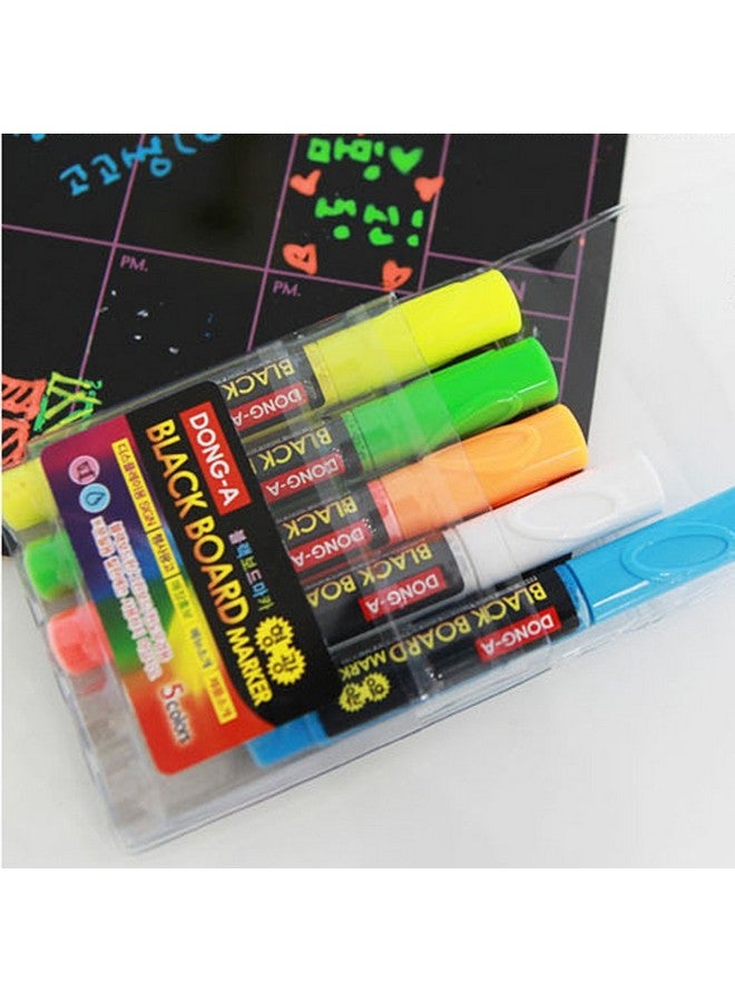 دونغ-أيه مجموعة أقلام تحديد سائلة قابلة للمسح الجاف مكونة من 5 ألوان فلورية نيونية للوحة القائمة السوداء LED والأكريليك والنافذة (أخضر، برتقالي، أبيض، أصفر، أزرق) - Image 5