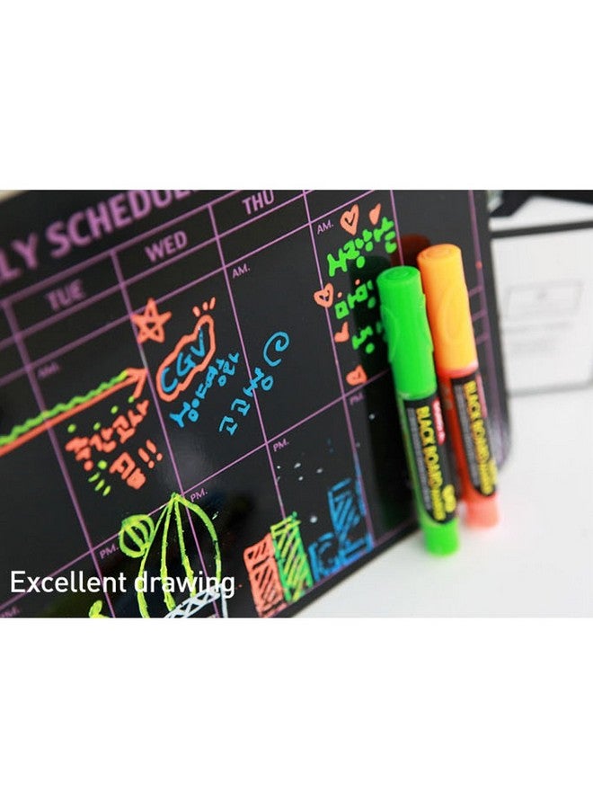 دونغ-أيه مجموعة أقلام تحديد سائلة قابلة للمسح الجاف مكونة من 5 ألوان فلورية نيونية للوحة القائمة السوداء LED والأكريليك والنافذة (أخضر، برتقالي، أبيض، أصفر، أزرق) - Image 4