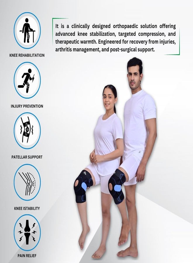 رباط الركبة المفصلي الأسود من النيوبرين من METRO Orthotics مع فتحة للرضفة، دعامة ركبة مفصلية ثنائية المحور صلبة لتخفيف آلام المفاصل، والتمارين الرياضية، والتهاب المفاصل وتمزق الأربطة، غطاء للركبة للرجال والنساء (XXXL) - Image 3