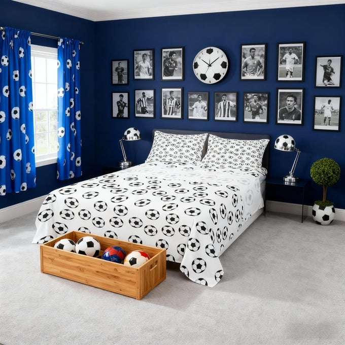 SOCCER KIDS SHEET QUEEN SIZEBALL SPORTS GAMES COMPETITION BEDDING SETGIRLS BOYS ADULTS ROOM DECORAMERICAN FOOTBALL CARTOON BLACK WHITE UNIQUE BED SHEET SET 4PCSFITTED FLAT 2 PILLOWCASES