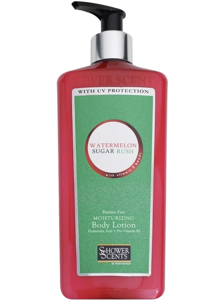 Shower Scents Shower Scents Water Melon Sugar Rush Paraben-Free Moisturizing Body Lotion with Hyaluronic Acid, Pro-Vitamin B5, Vitamin E and UV Protection 312ml