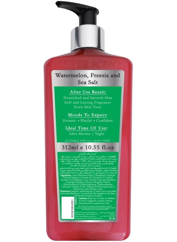 Shower Scents Shower Scents Water Melon Sugar Rush Paraben-Free Moisturizing Body Lotion with Hyaluronic Acid, Pro-Vitamin B5, Vitamin E and UV Protection 312ml