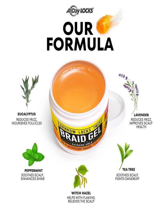 AllDay Locks Braid Gel Extreme Hold - Braiding Gel for Cornrows, Locks, & Twisting, Moisturizing Edge Control for Women and Men, Natural Formula for Extreme Hold - 10 oz Jar - Image 4