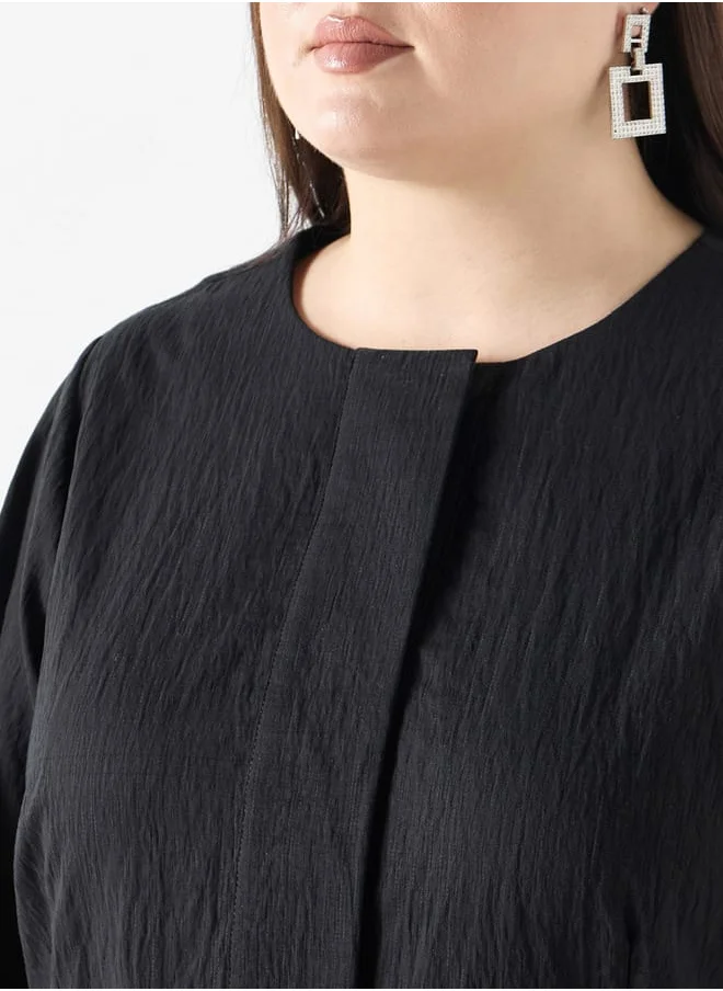 Ulla Popken Plus Size Ulla Popken Textured Dress with Pockets and 3/4 Sleeves