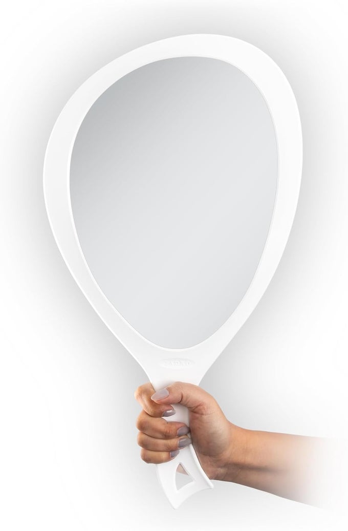 SALON PROFESSIONAL EXTRA LARGE HAND MIRROR WITH HANDLE, 10" W X 19" L, MULTI-PURPOSE OVAL HANDHELD MIRROR WITH NEW DISTORTION-FREE REFLECTION (1, WHITE, LARGE (PACK OF 1))
