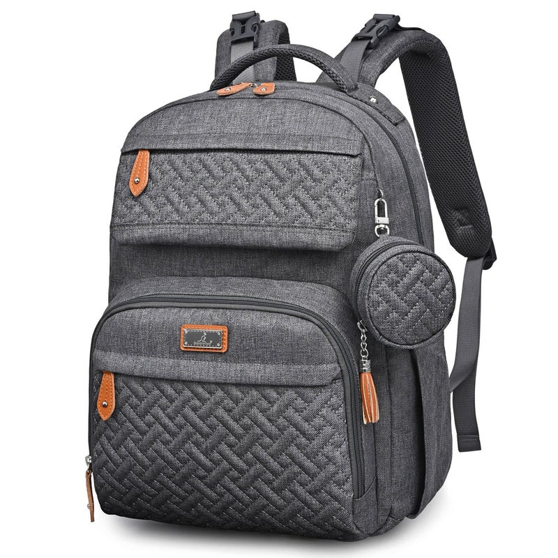 BabbleRoo Diaper Bag Backpack Travel Backpack with Changing Pad Pacifier Case Stroller Straps Multifunction Waterproof Unisex Dark Gray