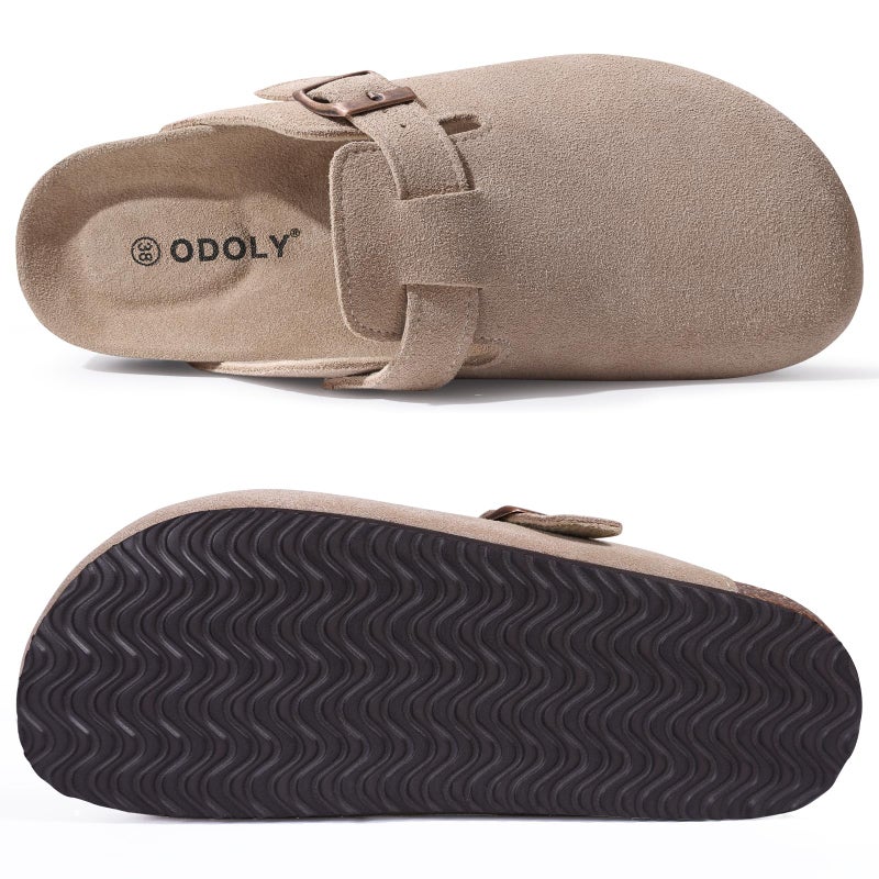 ODOLY Genuine Suede Clogs for Women Men Soft Cork Footbed Leather Mules Comfort Potato Shoes with Arch Support, Taupe-41 - Image 5