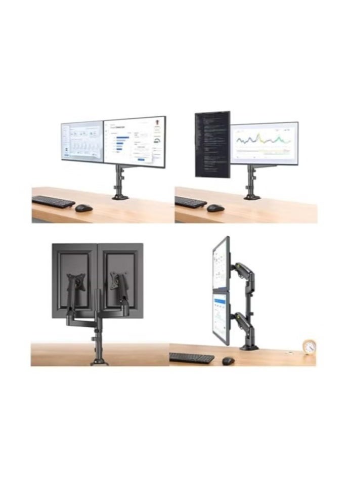 NB H180 Dual Screen Desktop Mount - Adjustable Monitor Arm for 22" to 32" Screens - Ergonomic Stand for 2 Monitors, Full Motion Swivel, Tilt, and Rotation - Black  - Image 3