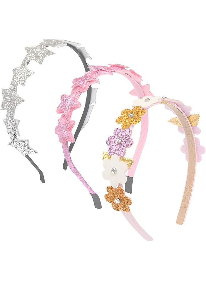 Excefore Glitter Headbands For Girls 3 Pack Silver Star Pink Headband Little Girls Hair Accessories Cute Toddler Headband Sparkly Hair Bands For Kids Children Teens Women - Image 1