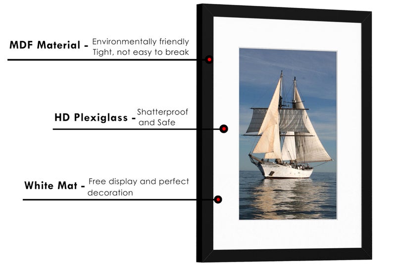 PEALSN 12x16 Picture Frame, Display Pictures 8.5x11 with Mat or 12 x 16 Without Mat for Wall Mounting Display, Photo Frames, Diamond Art Frames, Black - Image 4