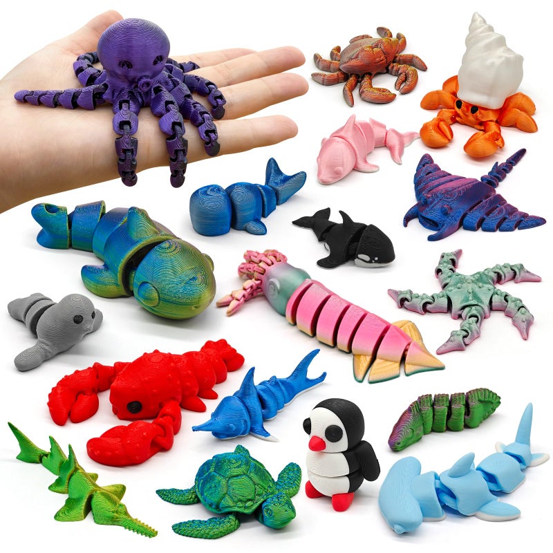CHolic 3D Printed Animal Figures Set 18Pcs 3D Printed Toys Ocean Animal Figurines Toys Fidget Articulated Flexible Toy for Party Favors Birthday Gifts Office Desktop Home Decoration - Image 2