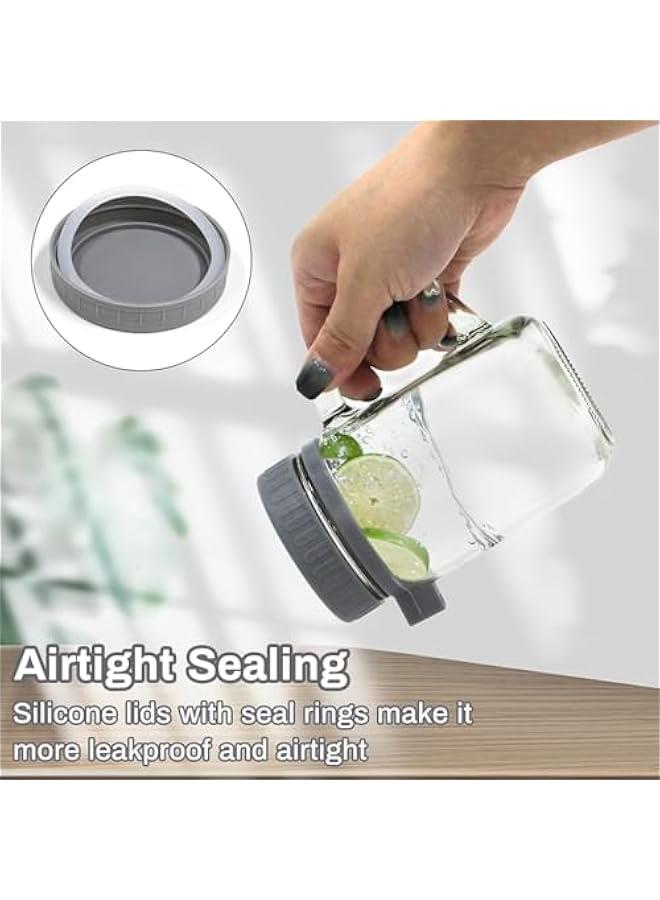 هوكور HOOKOR 2 PCS Overnight Oat Jars, with Lid, Spoon and Handle, 480ml for Overnight Oats, Oatmeal, Yogurt, Parfait, Chia Pudidng, Salad, Cereal, Fruit (White+Blue) - Image 5