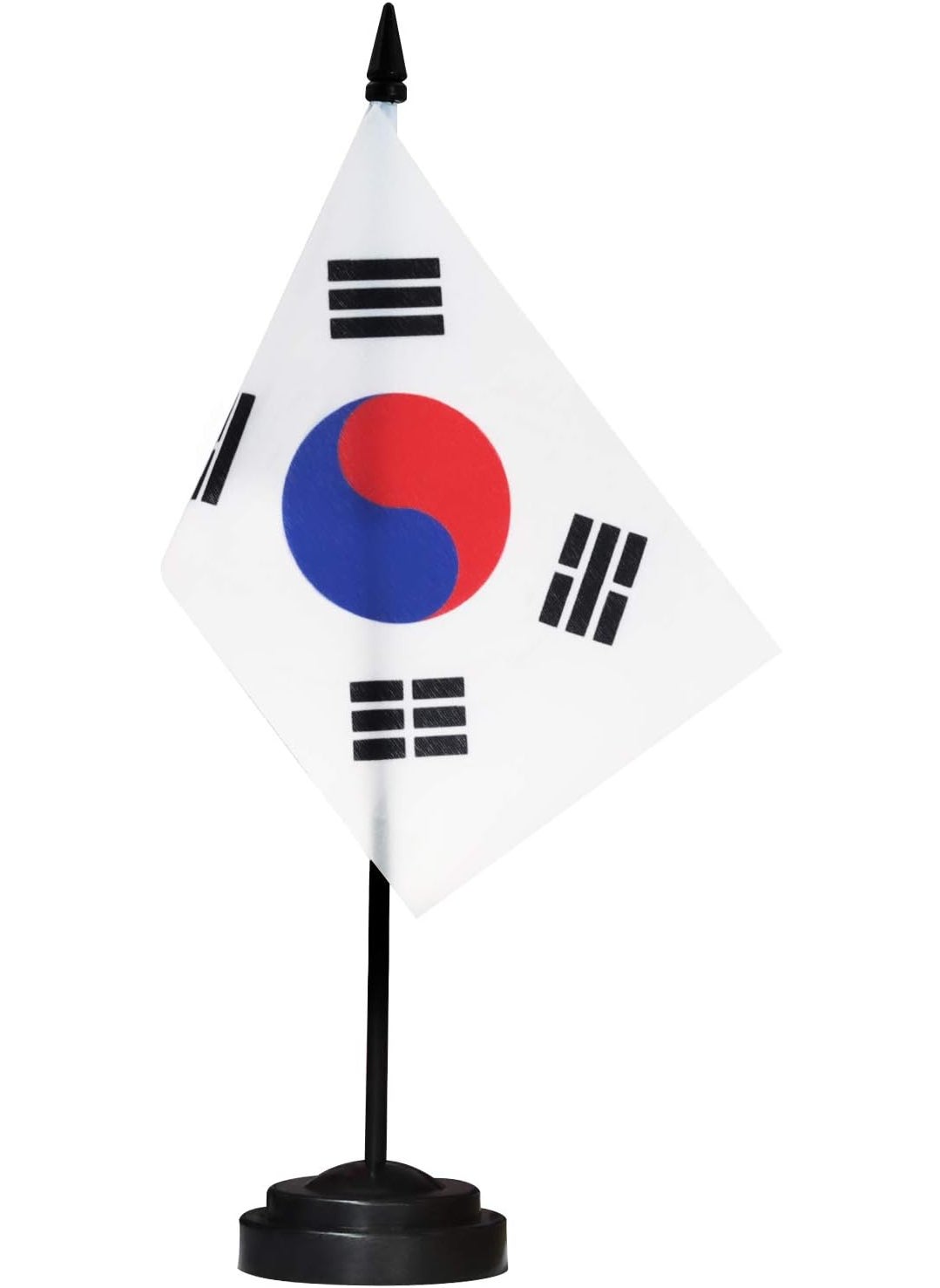 Anley ANLEY Korea Deluxe Desk Flag Set  6 x 4 Inch Miniature Korean Desktop Flag with 12 Solid Pole  Vivid Color and Fade Resistant  Black Base and Spear Top  - Image 1