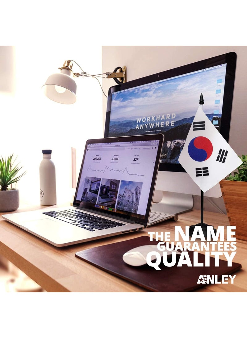 Anley ANLEY Korea Deluxe Desk Flag Set  6 x 4 Inch Miniature Korean Desktop Flag with 12 Solid Pole  Vivid Color and Fade Resistant  Black Base and Spear Top  - Image 2