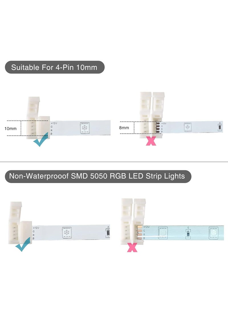 CHARKEE CHARKEE LED Light Connectors for Strip Lights  20 Packs 4 Pin Connector 10mm Wide Solderless Adapter Rope Light Clips with Unwired Design for SMD 5050 LED Tape Lighting  - Image 3