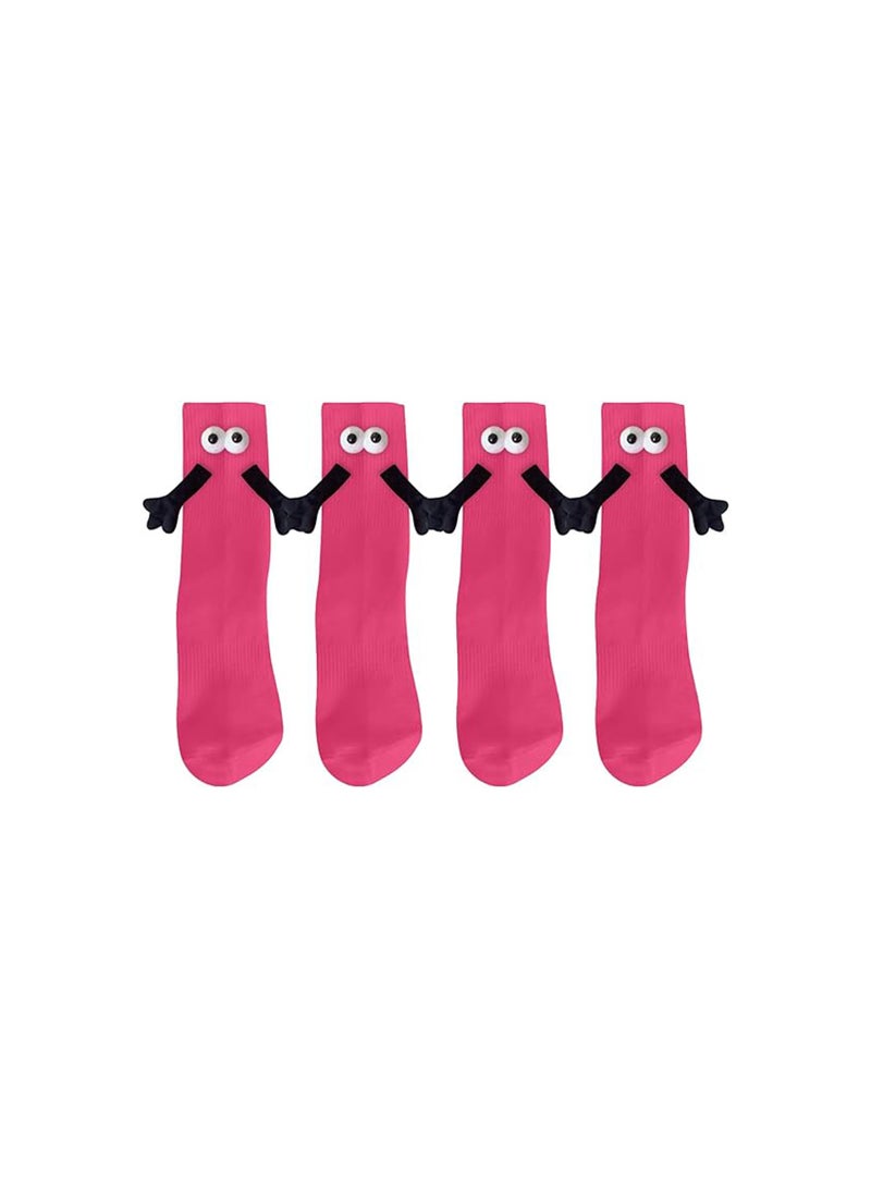 KASTWAVE 2 Pairs Hand Holding Socks, Couple Magnetic Socks, Holding Hands Socks, Novelty Unisex Socks with Hands Couple Socks, Funny Socks, Matching Couple Socks, Mid-Tube Socks (Beetroot Purple) - Image 1