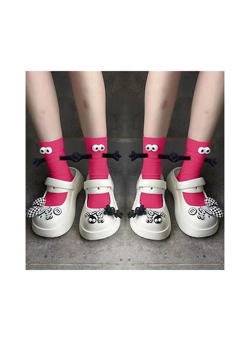 KASTWAVE 2 Pairs Hand Holding Socks, Couple Magnetic Socks, Holding Hands Socks, Novelty Unisex Socks with Hands Couple Socks, Funny Socks, Matching Couple Socks, Mid-Tube Socks (Beetroot Purple) - Image 4